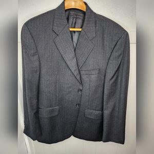 Vintage Ralph Lauren Blazer Jacket Blue Stripped Wool Made in Canada 42S